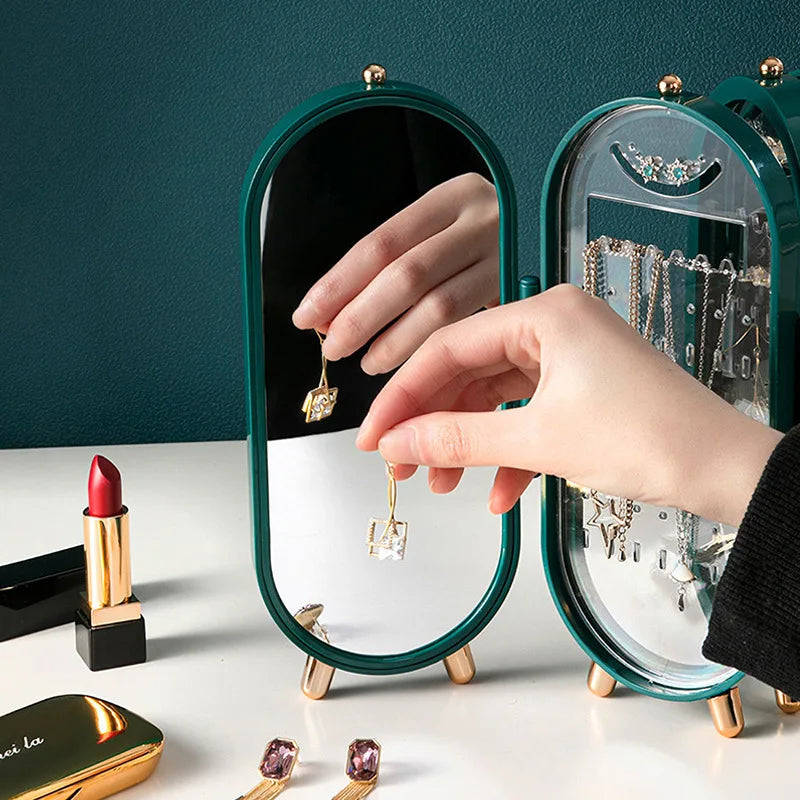 Elegant Jewelry Storage Box – Multi-Layer Earrings & Necklace Organizer with Dustproof Display Rack