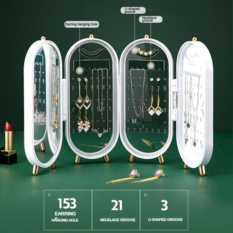 Elegant Jewelry Storage Box – Multi-Layer Earrings & Necklace Organizer with Dustproof Display Rack