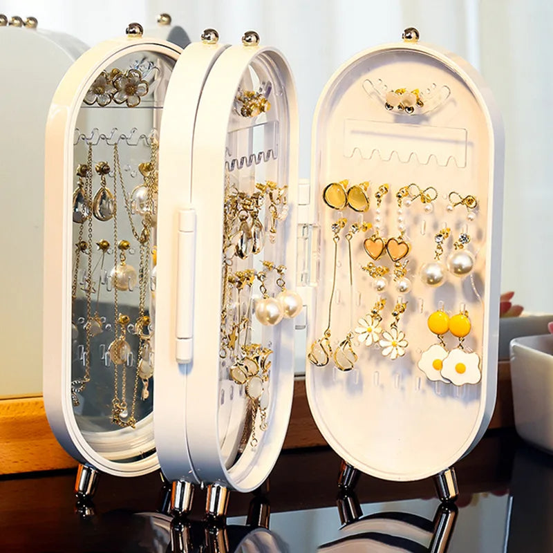 Elegant Jewelry Storage Box – Multi-Layer Earrings & Necklace Organizer with Dustproof Display Rack