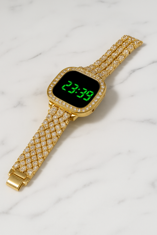 ✨ Luxury Diamond Digital LED Watch for Women – Gold & Silver Stainless Steel Bracelet