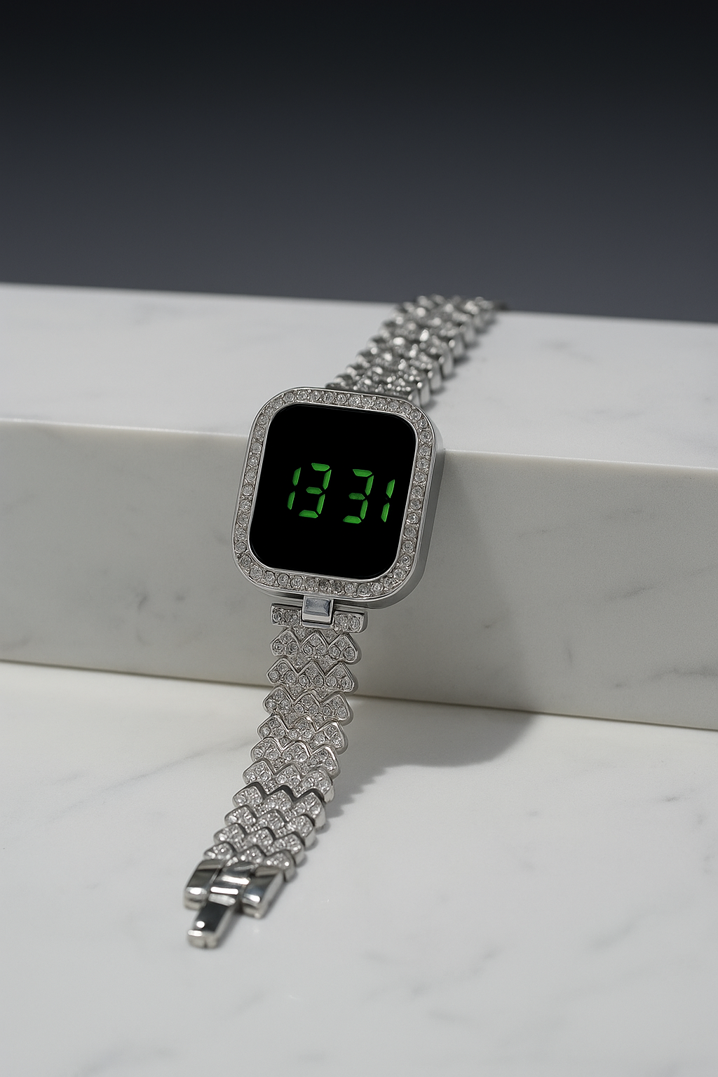 ✨ Luxury Diamond Digital LED Watch for Women – Gold & Silver Stainless Steel Bracelet