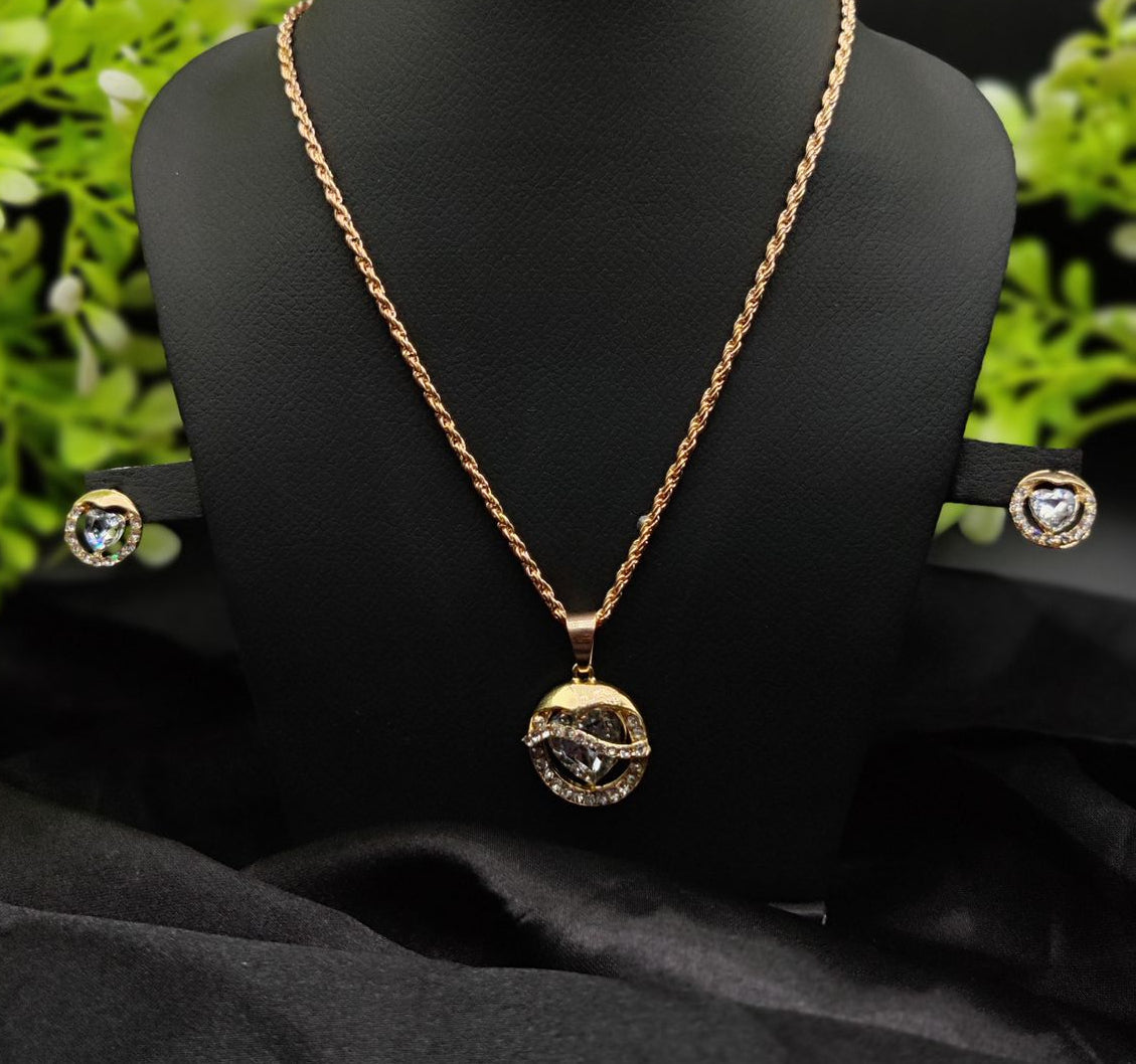 Imported Timeless Elegance Gold Pendant Necklace Set with Radiant Crystals | Girls &amp; Women Fashion