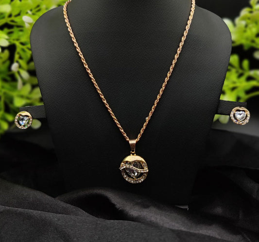 Imported Timeless Elegance Gold Pendant Necklace Set with Radiant Crystals | Girls &amp; Women Fashion