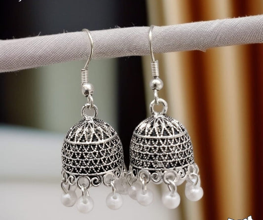Silver Indian Jumky /  Jhumka Earrings by Quirky Fashions | Ethnic wear | Casual wear